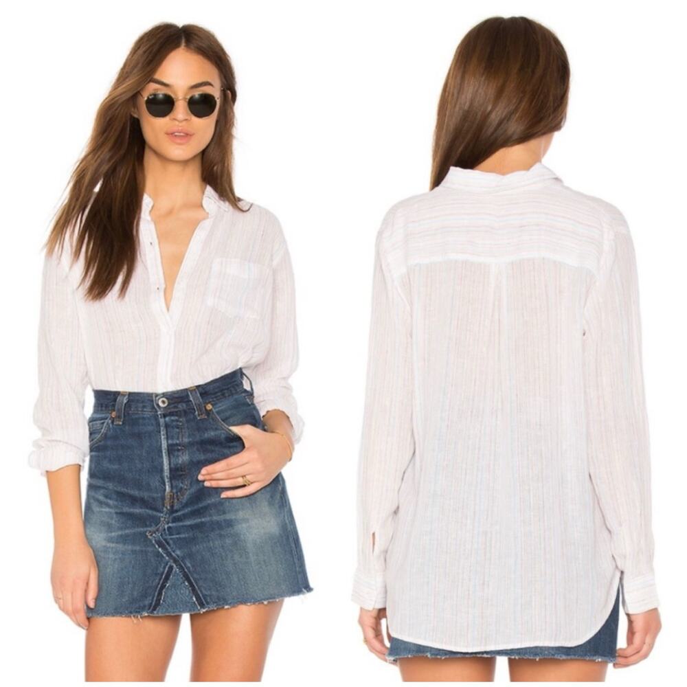 Rails Charli Shirt Size XS Oahu Stripe Metallic Linen Lightweight Button Down
